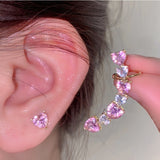 Daiiibabyyy Kpop Pink Zircon Crystal Heart Asymmetric Stud Earring For Women Earrings Fashion Bride Wedding Aesthetic Jewelry 2023 New