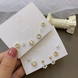 Daiiibabyyy 6pcs Korean Elegant Cute Geometric Heart Stud Earrings for Women Fashion Sweet Cute Set Earring Aesthetic Jewelry Gifts