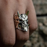 Daiiibabyyy Vintage Mens Horror Anger Skull Ring Gothic Punk Rock Biker Skeleton Rings for Men Women Party Jewelry Cool Halloween Gifts