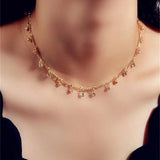 Daiiibabyyy Fashion Boho Round Crystal Beads Tassel Pendant Necklace For Women Female Punk Vintage Gold Color Geometric Chain Jewelry Gfit