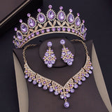 Baroque Blue Crystal Bridal Jewelry Sets for Women Tiaras Crown Earrings Necklace Sets Bride Wedding Dress Dubai Jewelry Set daiiibabyyy