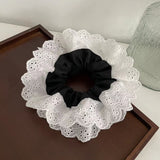 Daiiibabyyy Handmade Hollow Lace Hair Scrunchies Double Layer Flower Cotton Hair Bands Women Fashion Hair Ties Ponytail Holder Accessories