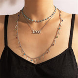 Daiiibabyyy Boho Vintage Fashion Multilevel Gold Color Chain Stone Bead Colorful Crystal 1998 Metal Pendant Necklace For Women Girl Jewelry