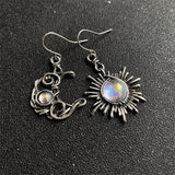 Daiiibabyyy Fashion Bohemia Sun And Moon Earrings Silver Color Round Crystal Drop Earrings Women Female Boho Jewelry Gift For Her