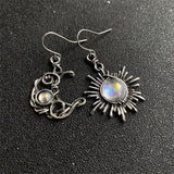 Fashion Bohemia Sun And Moon Earrings Silver Color Round Crystal Drop Earrings Women Female Boho Jewelry Gift For Her
