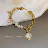 Daiiibabyyy New Arrival Trendy Smile Face 14K Gold Filled Natural Freshwater Pearl Ladies Charm Bracelet Jewelry For Women Gifts No Fade