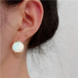 Daiiibabyyy High Grade Double Sided Round Shell Stud Earrings For Female Korean Style Jewelry