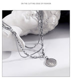 Daiiibabyyy Three-layer Stainless Steel Necklace Men Statement Multi-layer Face Portrait Coin Pendant Necklace Hip hop Streetwear Collar