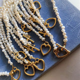 Daiiibabyyy Vintage Simple Natural Shape Artificial Pearl Chain Heart-shaped Button Necklace For Women Female Fashion Boho Choker Jewelry