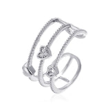 Daiiibabyyy Heart  Rhinestone Rings for Women Lovely Adjustable Inlaid Zircon Ring Shiny Crystal Cubic Zirconia Geometric Fine Jewelry