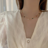 Daiiibabyyy Cute Color Donut Pendant Necklace Woman Summer New Style Crystal Short Collarbone Chain Fashion Jewelry Accessories Wholesale