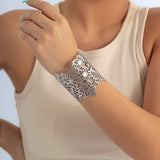 Daiiibabyyy IngeSight.Z 6 Styles Exaggerated Hollow Out Wide Cuff Open Bangles for Women Punk Big Flower & Leaves Wrist Bracelet Jewelry