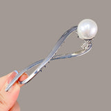 Daiiibabyyy Gold Silver Metal Pearl Hairpins Frog Buckle Hair Clips Fashion Pearls Flower Ponytail Barrettes Headwear Women Hair Accessories