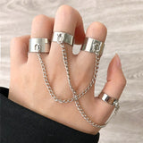 Hiphop Punk Silver Color Long Tassel Chain Rings for Women Men Fashion Metal Adjustable Open Finger Rings Set Gift Jewelry daiiibabyyy