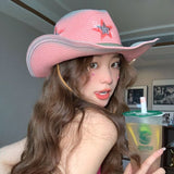 Daiiibabyyy Pink Western Women Cowboy Hat Sun Straw Men Hat  Adult Size Adjustable Pink Star Cowboy Hat White Cowgirl Hat Cow Girl Hat