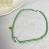 Daiiibabyyy Beaded NecklaceNiche DesignFrench Vintage Stacked Freshwater Pearl NecklaceWomen's Metal PendantLockbone ChainNecklace