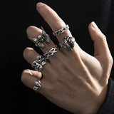 Daiiibabyyy Gothic Silver Color Frog Snake Rings Set Punk Animals Geometric Rings for women Jewelry Accessories