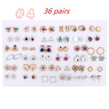 Daiiibabyyy 36 Pair/Set Sweet Earrings Mixed Styles Rhinestone Sun Flower Geometric Animal Plastic Stud Earrings Set for Women Jewelry Gifts