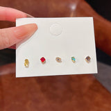 Daiiibabyyy 5pcs Colorful Crystal Mini Stud Earrings For Women Girls 2023 New Korean Style Simple Fashion Jewelry Wholesale