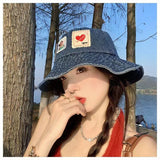 Daiiibabyyy Cowboy Denim Cotton Fisherman Hat Women Spring Summer Japanese Retro Sunscreen Basin Hat Plain Bucket Hat Tide