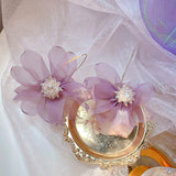 Daiiibabyyy Unique Design Purple Flowers Butterfly Drop Earrings for Women Sweet Fairy Mystery Shiny Crystal Resin Yarn Earring Jewelry