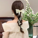 Daiiibabyyy New Organza Pearls Long Ribbon Barrette Bow Hair Clip Fashion Korea Girls Sweet Hairpin For Woman Headwear Hair Accessories