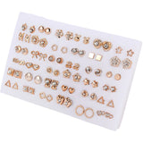 Daiiibabyyy 36 Pair/Set Sweet Earrings Mixed Styles Rhinestone Sun Flower Geometric Animal Plastic Stud Earrings Set for Women Jewelry Gifts