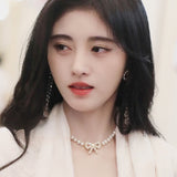 Korean Elegant Pearl Beads Necklace For Women Ladies Fashion Rhinestone Bow Necklace Jewelry Wholesale daiiibabyyy