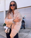 Autumn Women Beige Winter Outerwear Long Sleeve Side Zipper Casual Warm Padded Jacket Coat