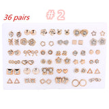 Daiiibabyyy 36 Pair/Set Sweet Earrings Mixed Styles Rhinestone Sun Flower Geometric Animal Plastic Stud Earrings Set for Women Jewelry Gifts
