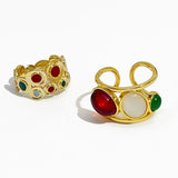 Daiiibabyyy Fashion Metallic Colorful Opal Stones Open Rings For Women Personality New Statement Ring Jewelry Wholesale