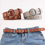 Leather Belts for Women Fashion Jeans Classic Retro Simple Round Buckle Female Pin New Denim Dress Sword Goth Luxury Punk Gothic