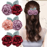 Daiiibabyyy New Solid Fabric Flower Hairpin 3D Floral Hair Clip Spring Clip Bridal Headdress Wedding Hair Accessories Women's Hair Clips