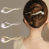 Daiiibabyyy Gold Silver Metal Pearl Hairpins Frog Buckle Hair Clips Fashion Pearls Flower Ponytail Barrettes Headwear Women Hair Accessories