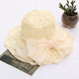 Europe and American New Foldable Women Caps Soft Lace Bow Bucket Hats Summer Outdoor Sun Protection Sun Hat Gorros daiiibabyyy