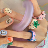 Daiiibabyyy Harajuku Y2K Cool Enamel Colorful Strawberry Wave Point Irregular Open Rings for Women Egirl Sweet Unique Ring Finger Jewelry