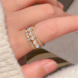 Daiiibabyyy Multi Layers Micro Pave Zirconia Pearl Open Rings For Women 2023 New Delicate Simple New Fashion Jewelry Wholesale