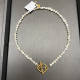 Daiiibabyyy Vintage Simple Natural Shape Artificial Pearl Chain Heart-shaped Button Necklace For Women Female Fashion Boho Choker Jewelry