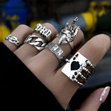 Daiiibabyyy Gothic Silver Color Frog Snake Rings Set Punk Animals Geometric Rings for women Jewelry Accessories