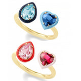 Daiiibabyyy Geometric Tear Drop Heart Shaped Cubic Zirconia Colorful Stone Enamel Band Open Adjusted Women Finger Rings