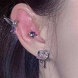 Daiiibabyyy NEW Y2K Cute Stainless Steel Pink Heart Bear Wing Piercing Cartilage Stud Earring For Women Egirl EMO Grunge Jewelry Accessories