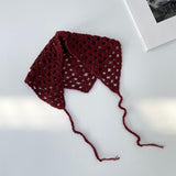 Daiiibabyyy Ins Women Triangle Bandanas Turban Crochet Hair Scarf Hairband Knitted Hair Kerchief Tie Back Boho Head Wrap for Women