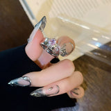 MENGJIQIAO 2022 Korean Fashion Punk Geometric Pink Heart Square Rings For Women Elegant Zircon Crystal Finger Rings Set Jewelry daiiibabyyy