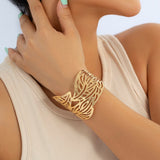 Daiiibabyyy IngeSight.Z 6 Styles Exaggerated Hollow Out Wide Cuff Open Bangles for Women Punk Big Flower & Leaves Wrist Bracelet Jewelry