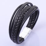 Daiiibabyyy New In European and American Wristbands Jewelry Hand-Woven Bracelet Men's Leather Rope Chain Magnetic Clasp Ethnic Style Retro
