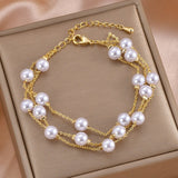 Daiiibabyyy Luxury Pearl Charm Bracelets for Women Fashion Classic Multilayer Bangles Female Party Jewelry Accessories