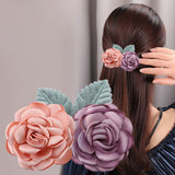 Daiiibabyyy New Solid Fabric Flower Hairpin 3D Floral Hair Clip Spring Clip Bridal Headdress Wedding Hair Accessories Women's Hair Clips