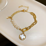 Daiiibabyyy New Arrival Trendy Smile Face 14K Gold Filled Natural Freshwater Pearl Ladies Charm Bracelet Jewelry For Women Gifts No Fade