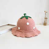 Daiiibabyyy 1-2 Years Old Children's Baby Girl Hat Autumn and Winter Children's Fisherman Hat Baby Strawberry Fruit Hat Cute Knitted Hat daiiibabyyy