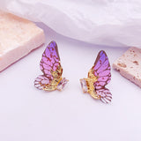 Daiiibabyyy Fairy Rainbow Gradient Resin Acrylic Wings Drop Earrings for Women Brass Gold Butterfly Pendant Earring Wedding Jewelry